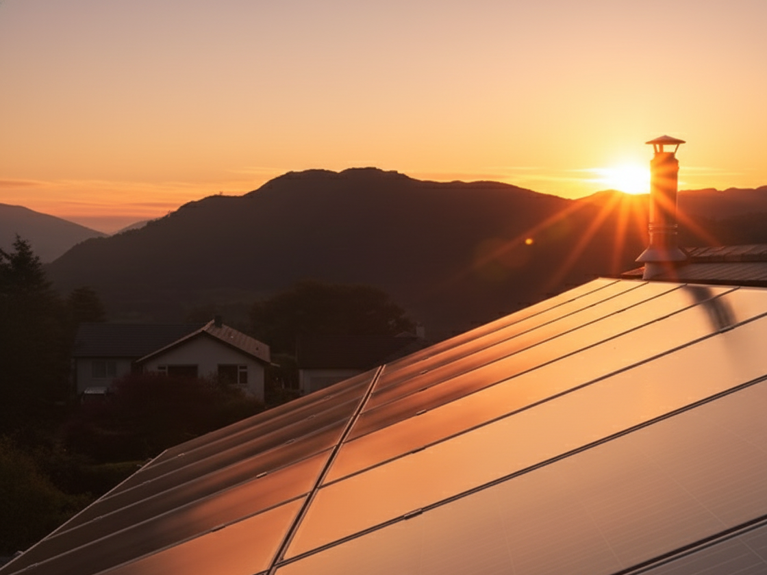 Paneles solares al amanecer