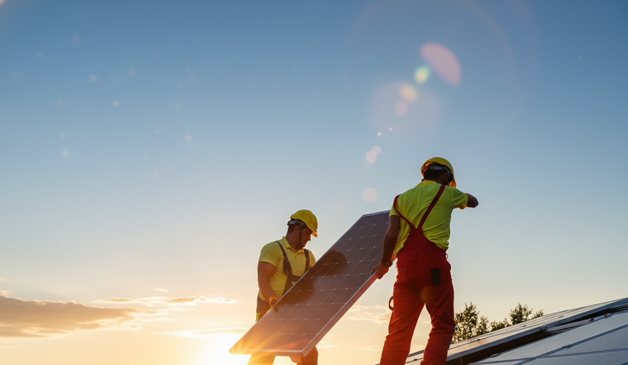 Panel solar en instalación